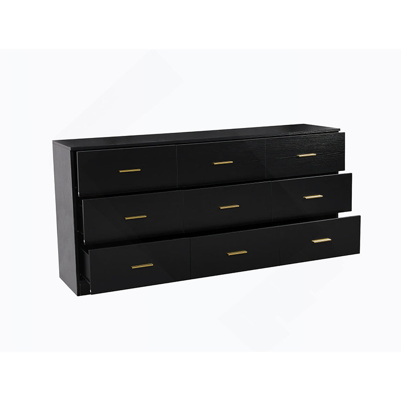 Commode moderne à 9 tiroirs pour la chambre à coucher - Vaste commode de rangement, robuste et sécuritaire, Noir