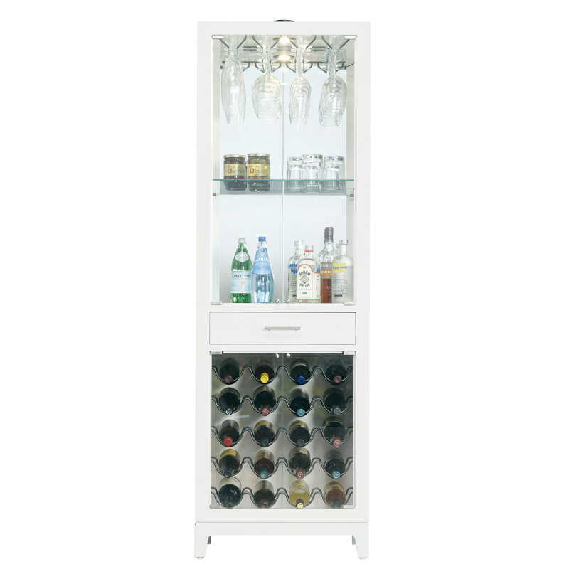 Samson Silver Wine and Bar Cabinet with Lighting, Gloss White