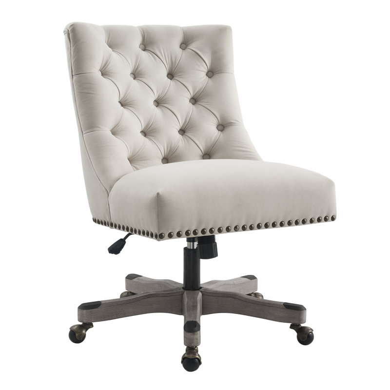 Ormond Plush Button Tufted Back Adjustable Task Chair, Natural