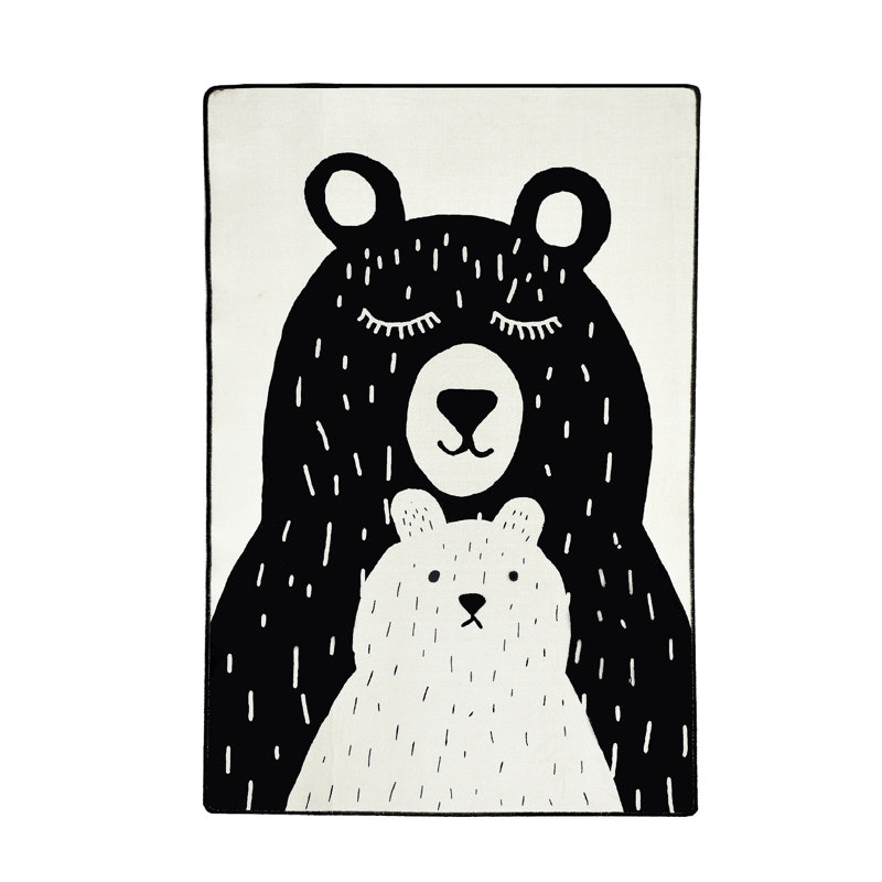 Tapis rectangulaire blanc / noir en velours tissé à la machine Haith, Rectangle 3 pi 3 po x 5 pi 3 po