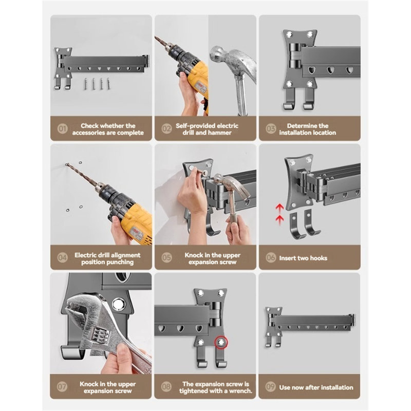 Portant pliant rétractable Spacemaster Pro, H 5,43 po x l 40,55 po x P 3,18 po