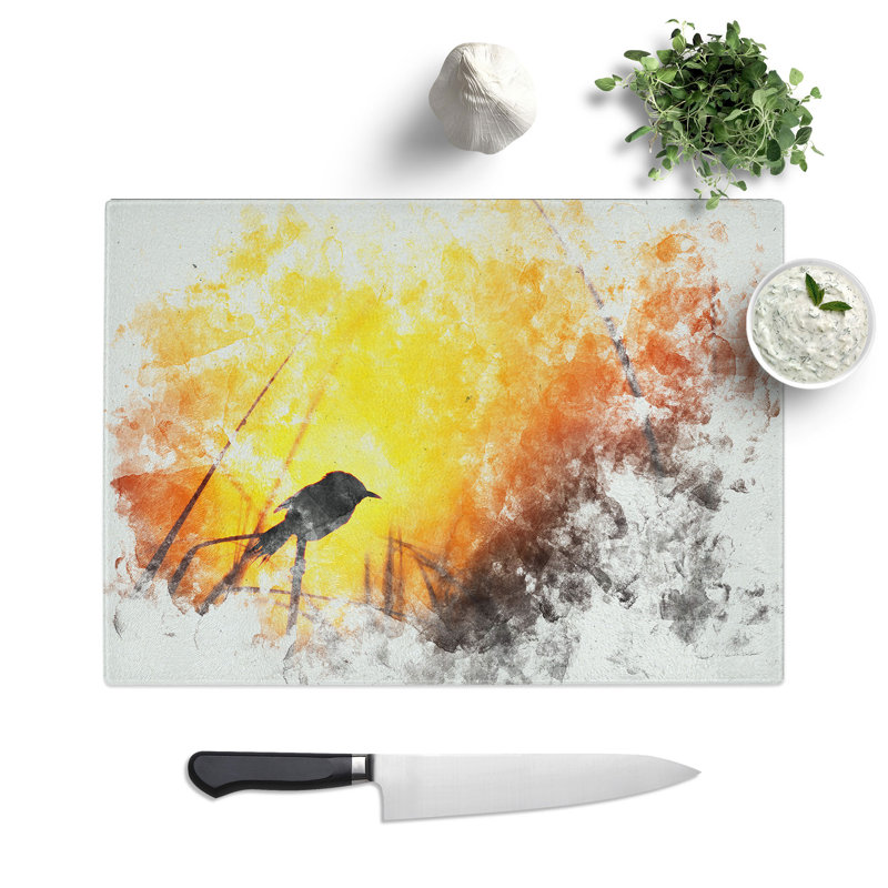 Tempered Glass Bird in the Sunset Chopping Board, 20 cm x 28.5 cm