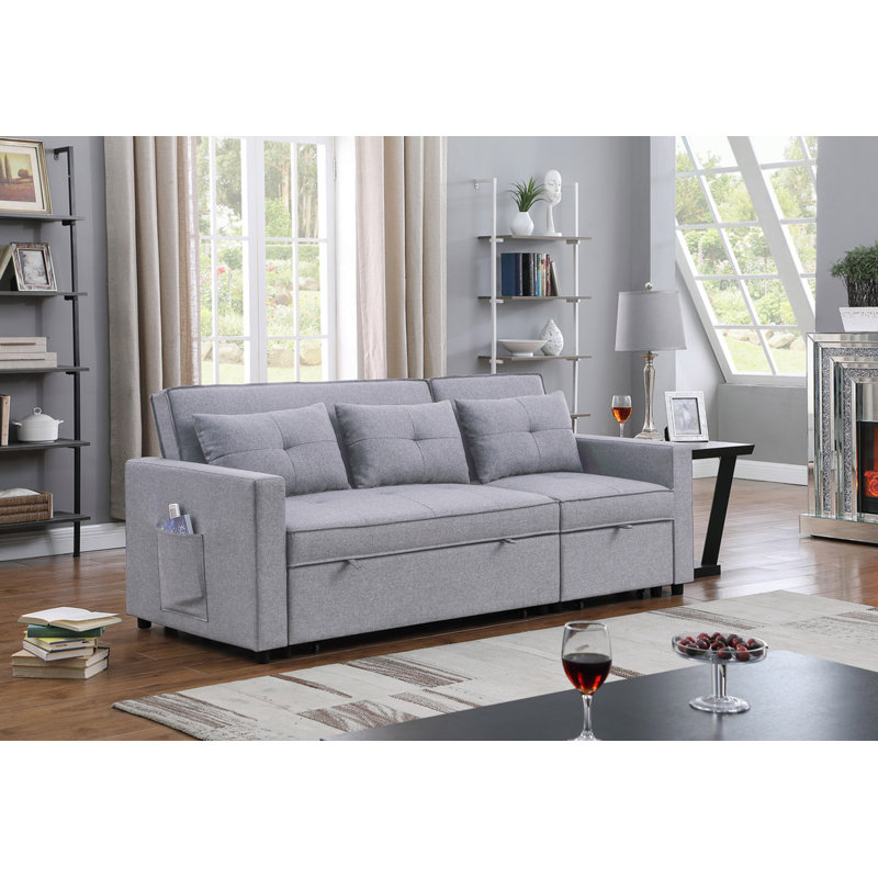 Canapé-lit convertible en lin 79,75 po avec poche latérale, Lin gris pâle