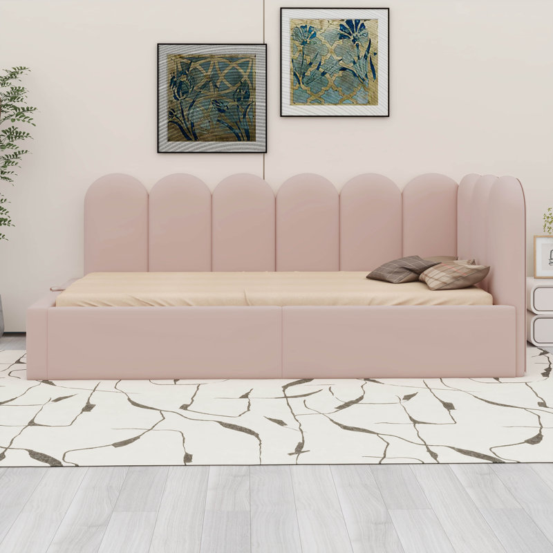 Upholstered Daybed Bed With Storage,Ottoman Bed Twin Size Single Sofa Bed, Daybed With Hydraulic Storage Bed Frame, Pink