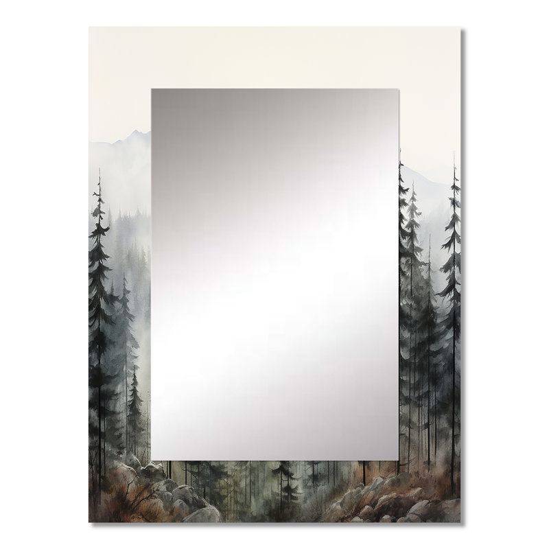 Pin, Misty Mountain II - pin - miroir mural unique, miroir traditionnel, impression d'art en métal, 32 po x 24 po