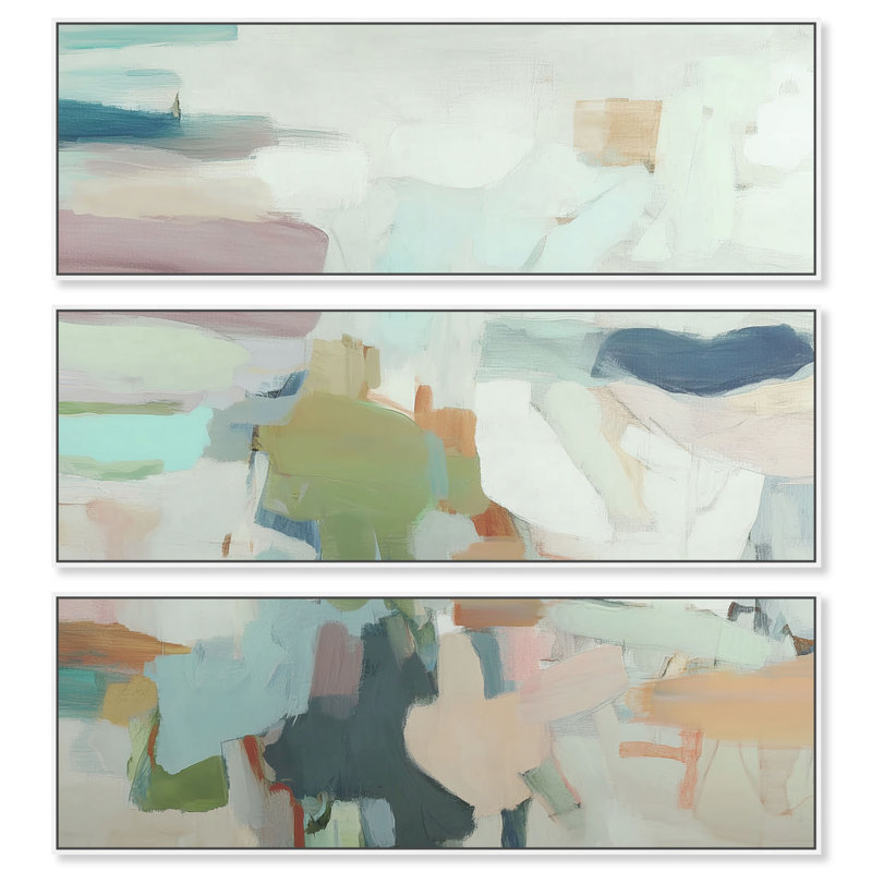 Ensemble de décoration murale Pastel Architecture I sur toile encadrée, couleur sauge, par Art Remedy, cadre blanc, 48 x 16