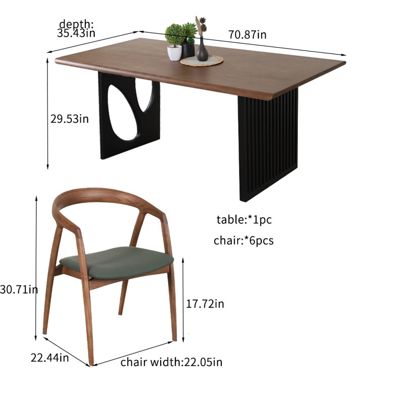Combinaison de chaise de salle à manger en bois de frêne massif, Brun
