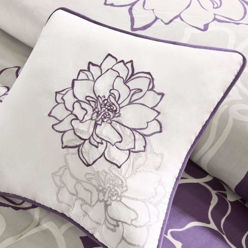 Literie Queen Size - Coton imprimé taupe/gris/violet 100 %, Coussins décoratifs