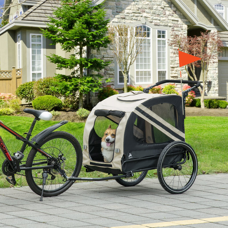 White Foldable Pet Bike Trailer and Stroller with Detachable Carrier