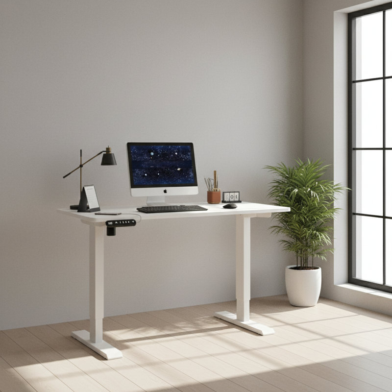 Bureau électrique à hauteur réglable, H 45 po x l 55 po x P 24 po, Blanc, Blanc