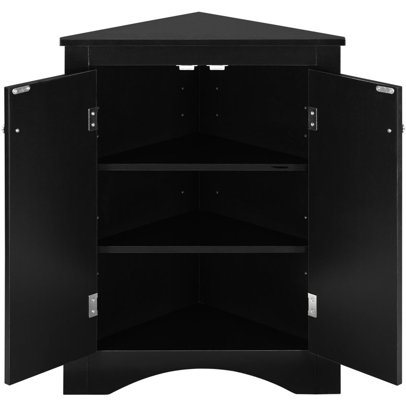 Armoire triangulaire noire avec tablettes réglables pour salle de bain moderne et espace spacieux, Noir