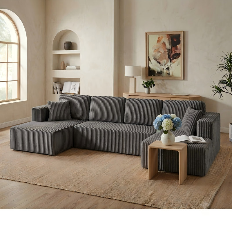 Canapé modulaire en velours côtelé 132 po, Gray Corduroy