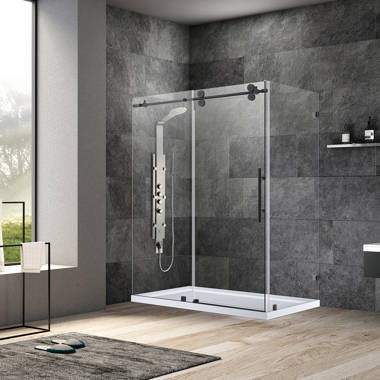 38~ Frameless Neo Angle Shower Enclosure in Stainless 422061