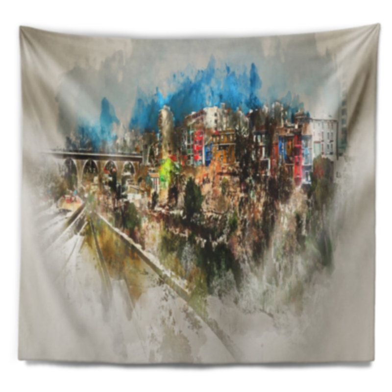 Tapisserie aquarelle de paysage urbain de Villajoyosa, H 68 po x l 80 po