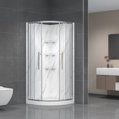 Monaco 38 In. W X 38 In. D X 75 In. H Framed Round Corner Brushed Nickel Shower Kit