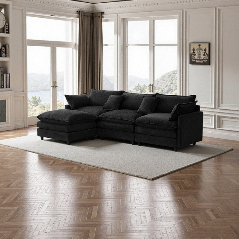 Canapé modulaire en L avec repose-pieds et canapé modulaire de 105 po Classic, Noir