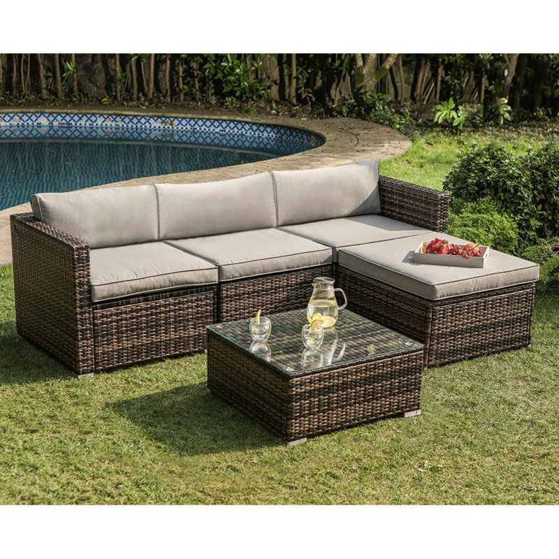 Ensemble de conversation modulaire en rotin 5 pièces avec coussins Hygge