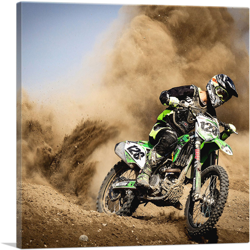 «Dirt Bike Motocross Dust Cloud», impression sur toile tendue, H 26 po x l 26 po x P 1,5 po