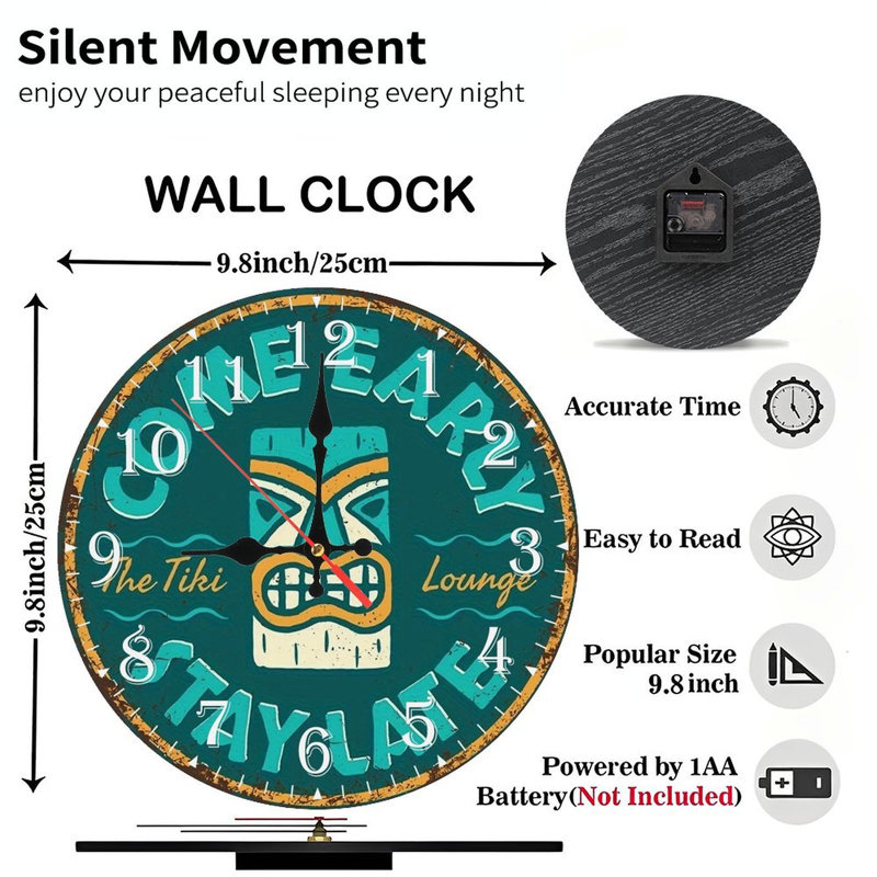 Horloge murale en bois 10 po, mouvement silencieux, à piles (piles AA non incluses), décor artistique, parfait pour les décorations