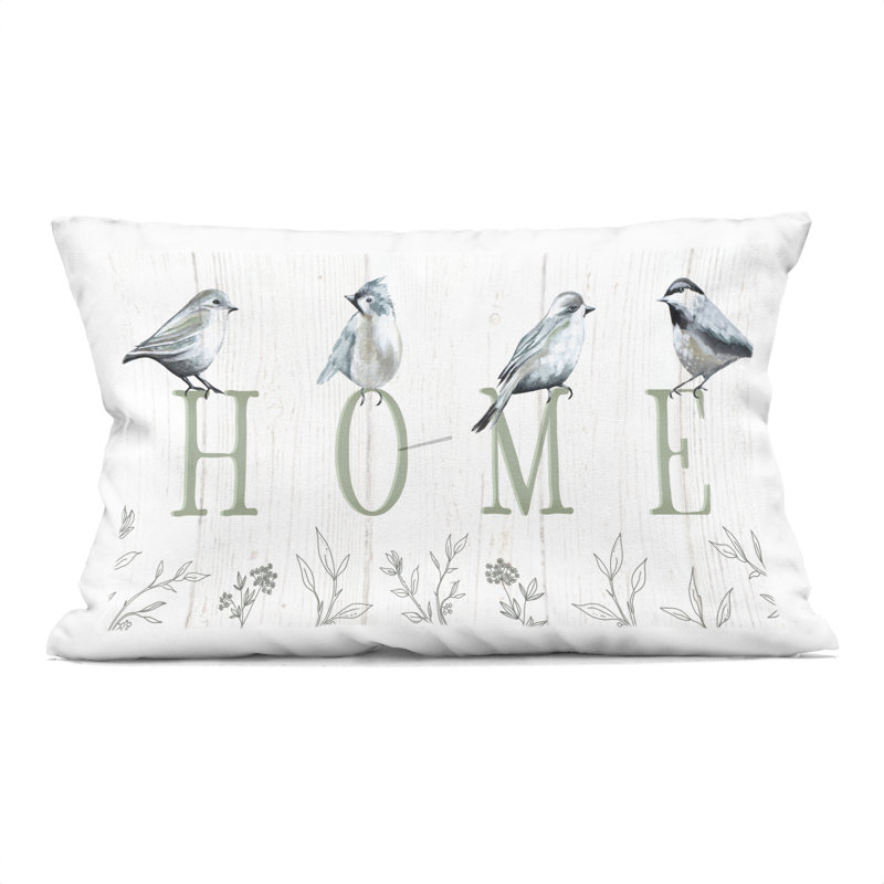 Coussin décoratif à motif d'oiseaux perchés à la maison par Elizabeth Tyndall