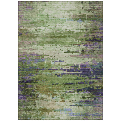 Machine Washable Indoor/Outdoor Xhevrie Green Rug