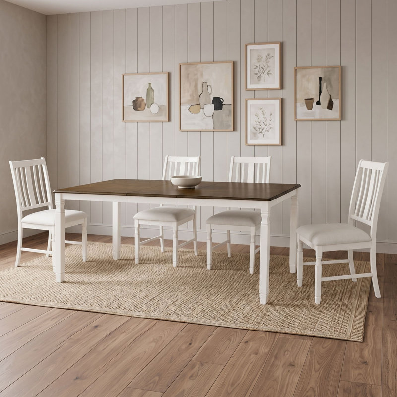 Ensemble de table de salle à manger extensible 5 pièces avec rallonge amovible, table rectangulaire et 4 chaises rembourrées