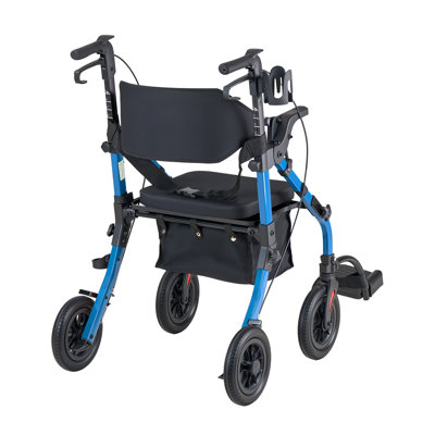 Fauteuil roulant et de transport 2 en 1 pour personnes âgées en aluminium, aide à la mobilité pliable avec siège, bleu