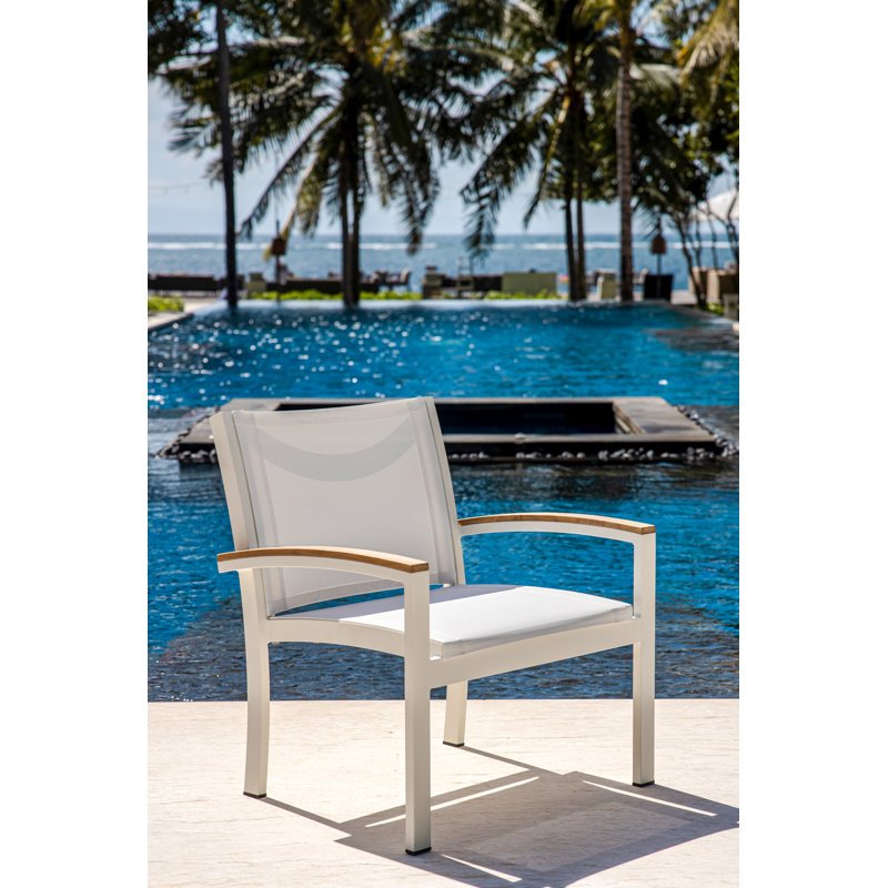 Tribeca Aluminum Teak Sling Stacking Lounge Chair, White/Brown