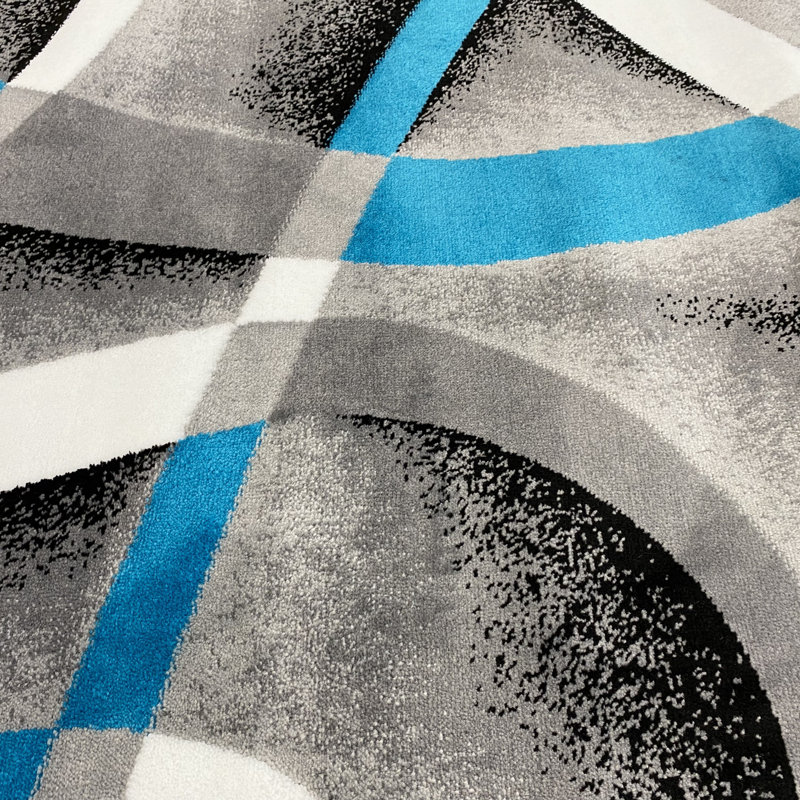 Tapis d'intérieur à motif abstrait turquoise / gris Arsenovic, Tapis de couloir 2 pi x 8 pi