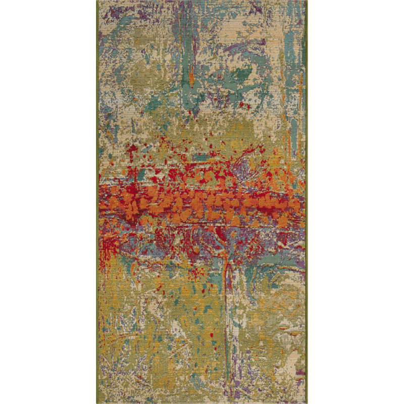 Outdoor Iris Area Rug Moss Color, Runner 2'7" x 5'3"