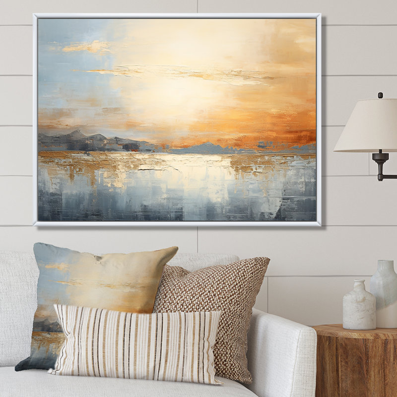 " Minimalism Beige And Gold Sunset ", Natural Floater Framed, 24" H x 32" W x 1" D