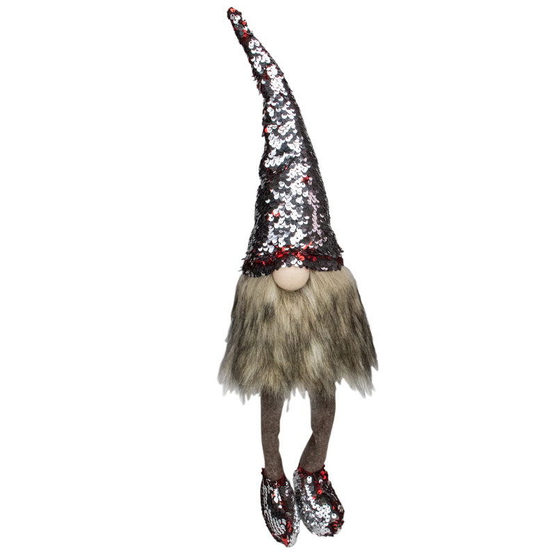 Décoration de Noël d'elfe assis avec chapeau à paillettes réversible 8,5 po
