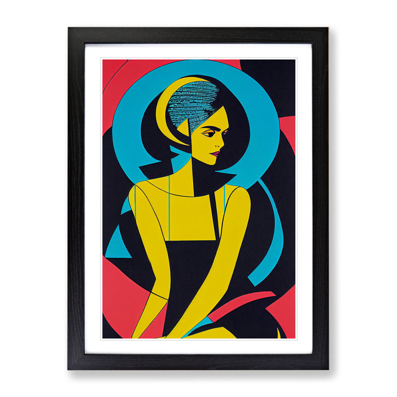 Vivid Abstract Woman - Wall Art, 36cm H x 27cm W, Black Framed, White