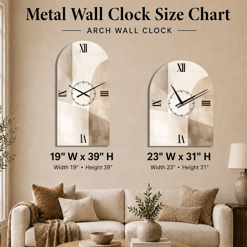 Beige Minimal, formes neutres en équilibre I - Horloge murale scandinave silencieuse en métal arqué
