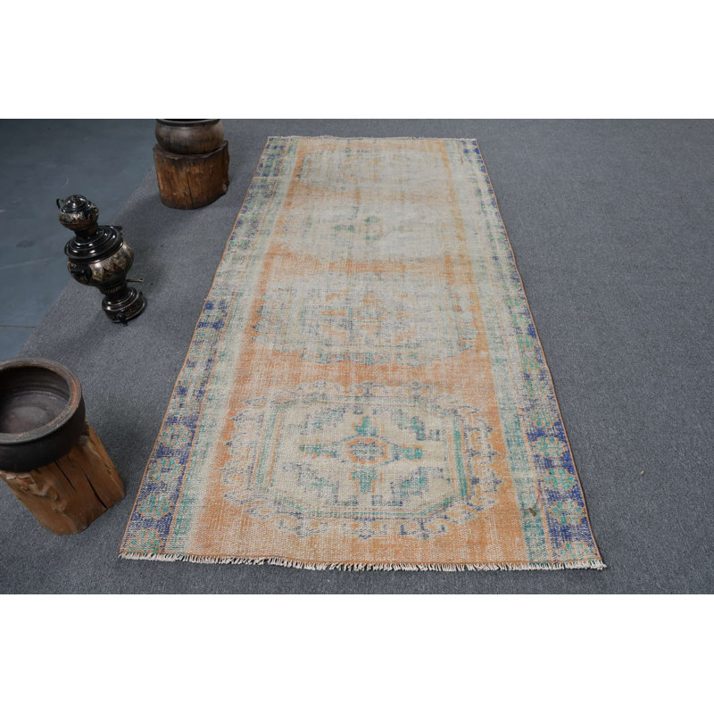 Tapis turc Oushak fait à la main en orange chaud pour la chambre à coucher et les espaces intérieurs bleu / orange
