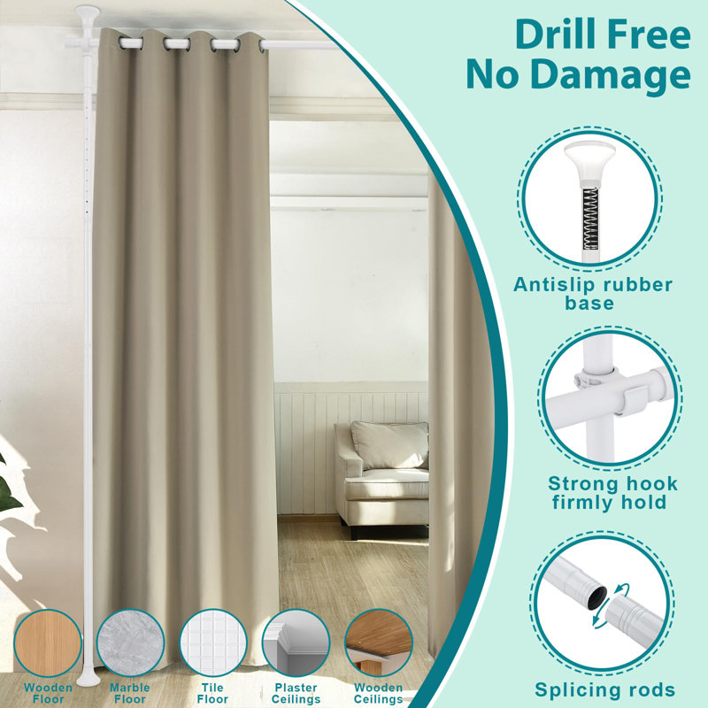 Freestanding Wall Divider Rod, White