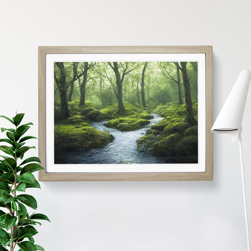 Mysterious Forest Stream Vol.2 - Framed Print, 46cm H x 64cm W x 2cm D, Oak 