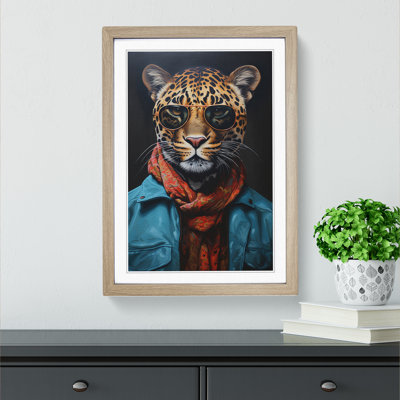 Leopard With Glasses Painting - Single Picture Frame Print on Wood
