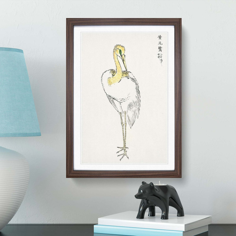 Great White Egret by Numata Kashu - Picture Frame Painting Print, Walnut Framed, 65cm H x 48cm W x 2cm D