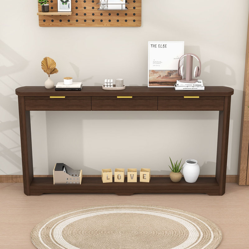 Console en bois avec tiroirs de rangement, Noyer