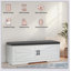 Banc de rangement à 2 niveaux avec coussin de siège rembourré, 2 portes de grange et tablettes réglables pour l'organisation du vestibule