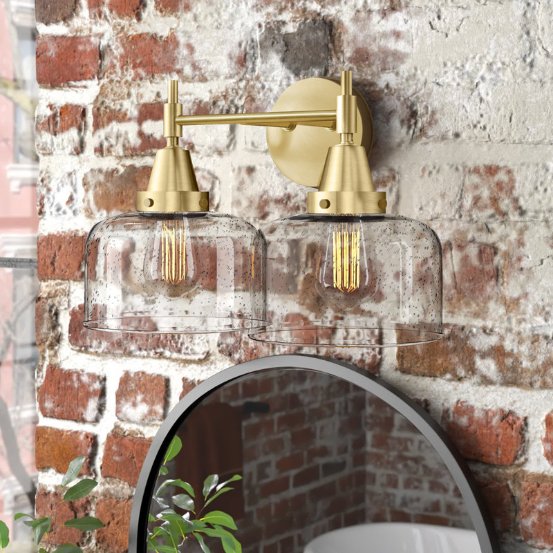 Éclairage pour meuble-lavabo 2 lumières 17 po Caden - H 5,75 po, Grainé, Laiton satiné, Ampoule incandescente rétro 60 watts