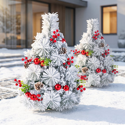 Ensemble de 2 sapins de Noël pré-illuminés de 66 cm pour allée