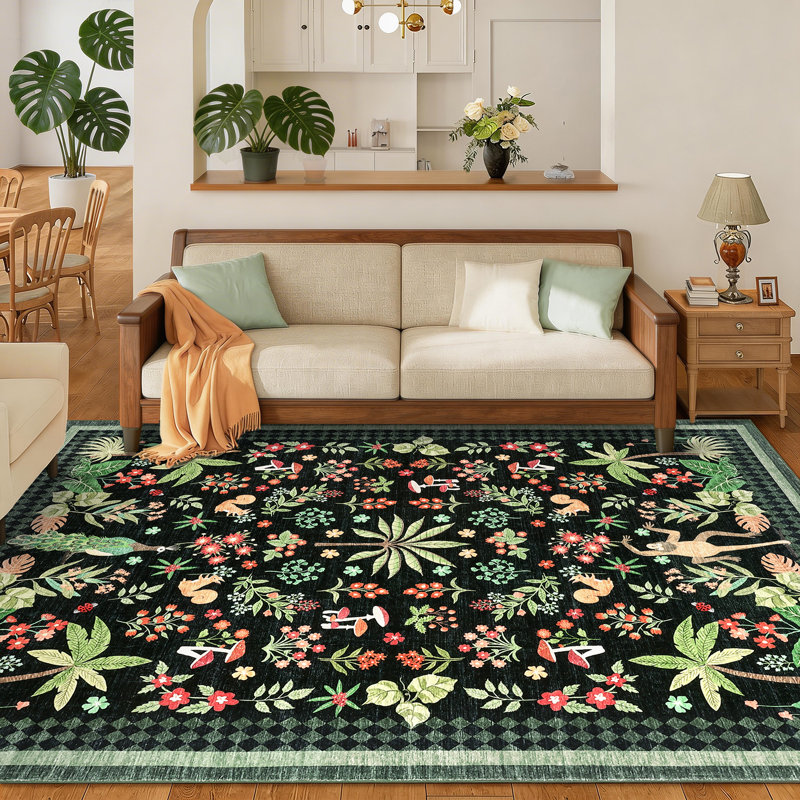 Tapis pour animaux Jungle 5 x 7, Noir, vert et rouge, Rectangle 5 pi x 7 pi