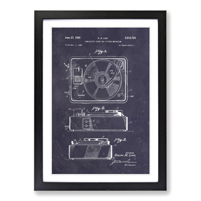 Record Player Patent Dark - Picture Frame Graphic Art