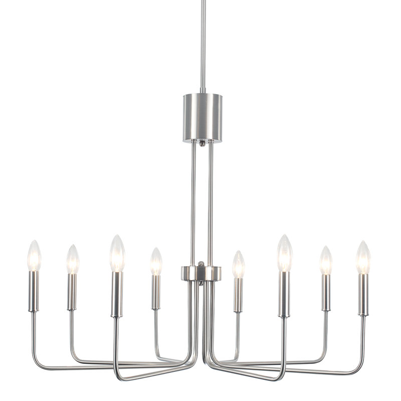 Luminaire suspendu de style lustre minimaliste moderne à 6/8 lumières pour salle à manger Velleda, Nickel, 8