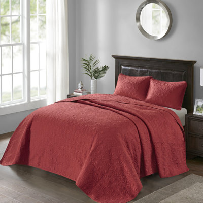 Couvre-lit réversible de taille grand rouge - avec motif pour la douceur du coton prélavé surdimensionné 2 taies décoratives assorties incluses Laver à la machine Glamour rembourrage Peace Good