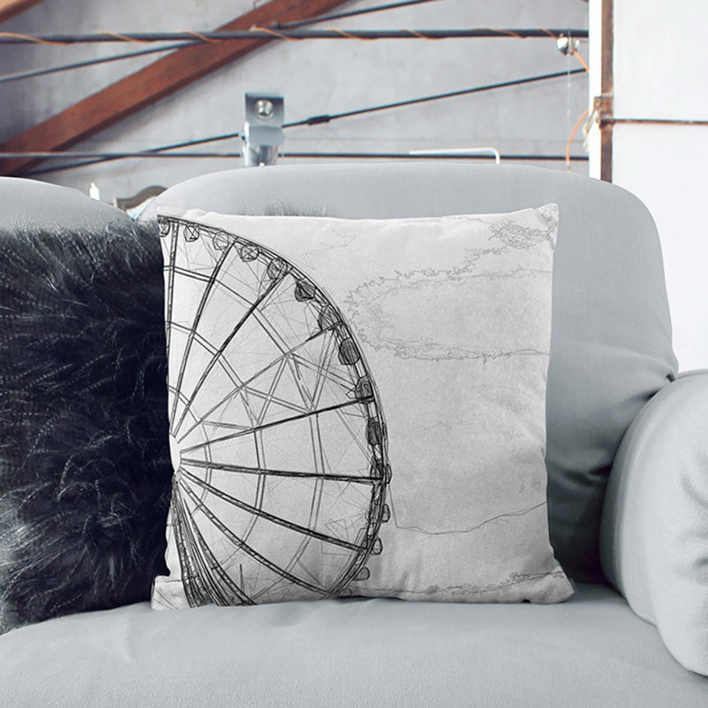 Ferris Wheel in Seattle in Abstract Cushion with Filling, 40cm H x 40cm W x 15cm D, Black
