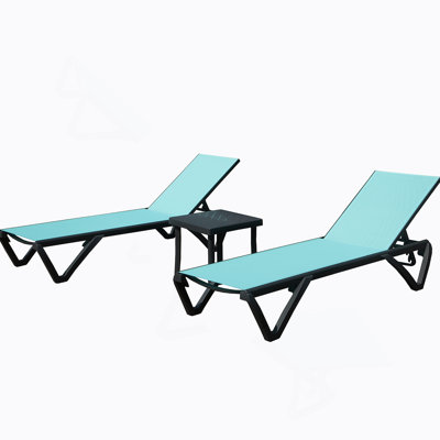 Outdoor Reclining Lounge Chair Set With Adjustable Backrest, Side Table, And Wheels For Comfortable Relaxation In Various Outdoor Settings