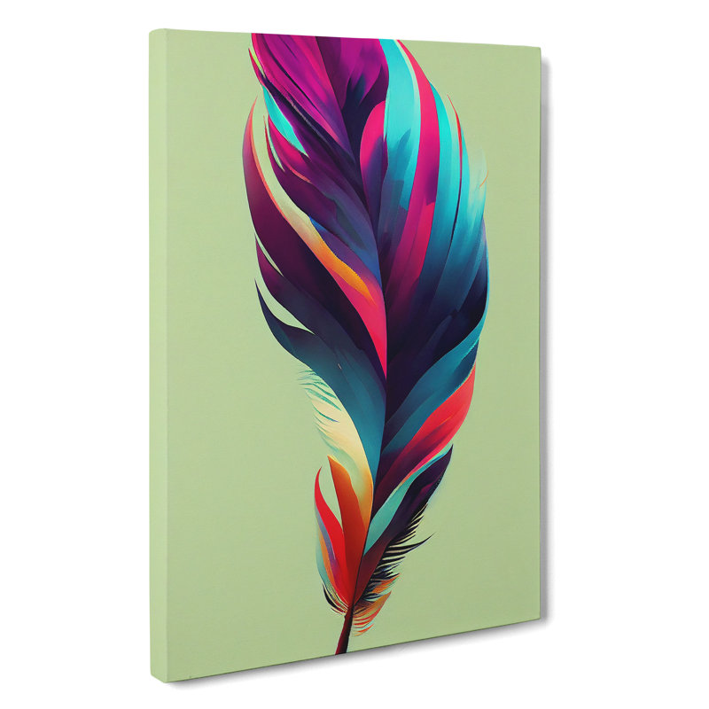 Colourful Feather No.3 - Print, Wrapped Canvas, 50cm H x 35cm W x 3cm D, No Matte